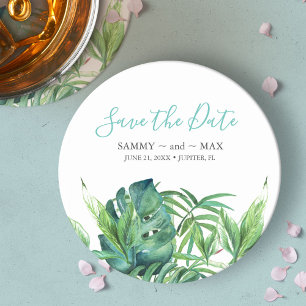 Tropical Beach Wedding Save the Date Coaster