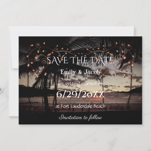 Tropical beach wedding save the date invitation