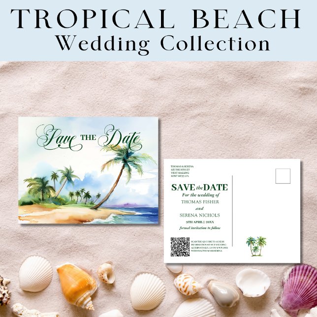 Tropical Beach Wedding Save The Date Postcard (Creator Uploaded)