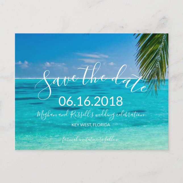 Tropical Beach Wedding Save the Date Postcards (Front)