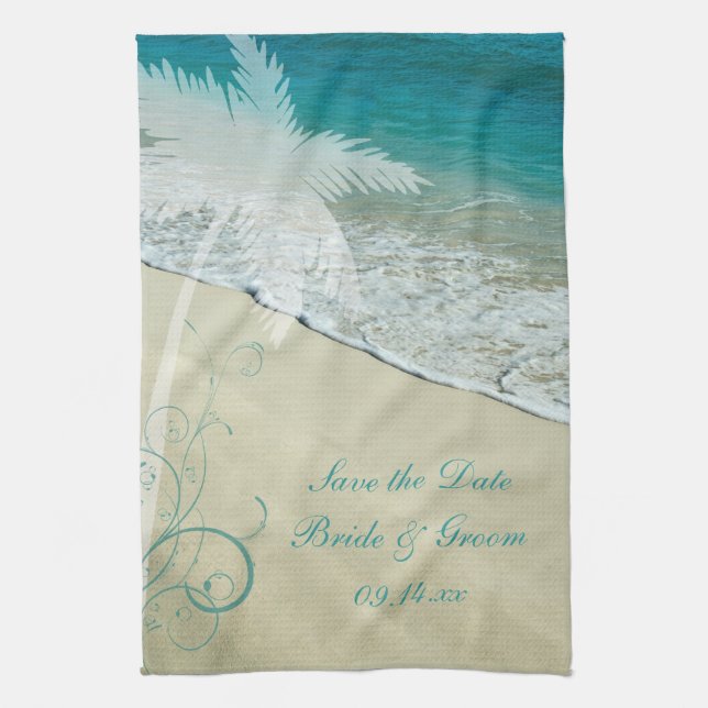 Tropical Beach Wedding Save the Date Towel (Vertical)