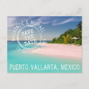Tropical Beach Wedding Stamp Logo Save the Date Announcement Postcard