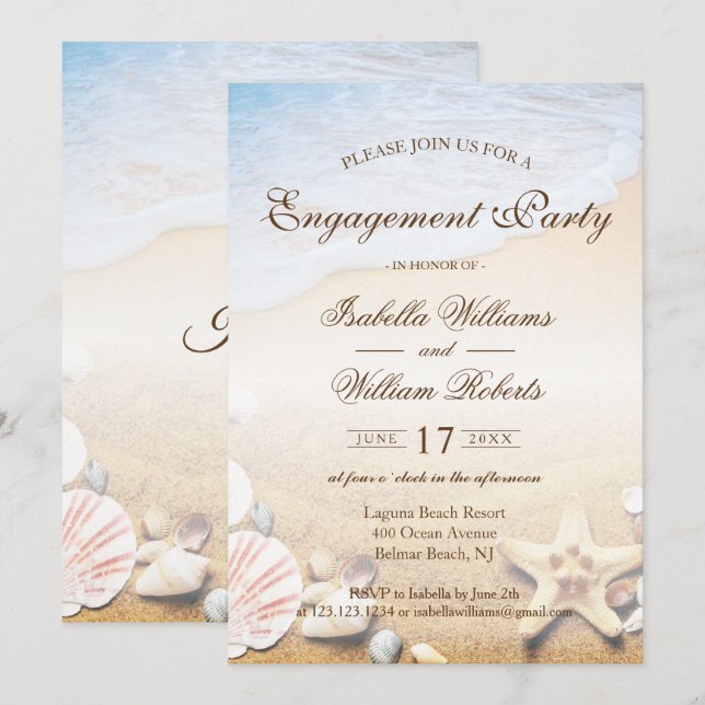 Tropical Beach Wedding Starfish Engagement Party Invitation (Front/Back)