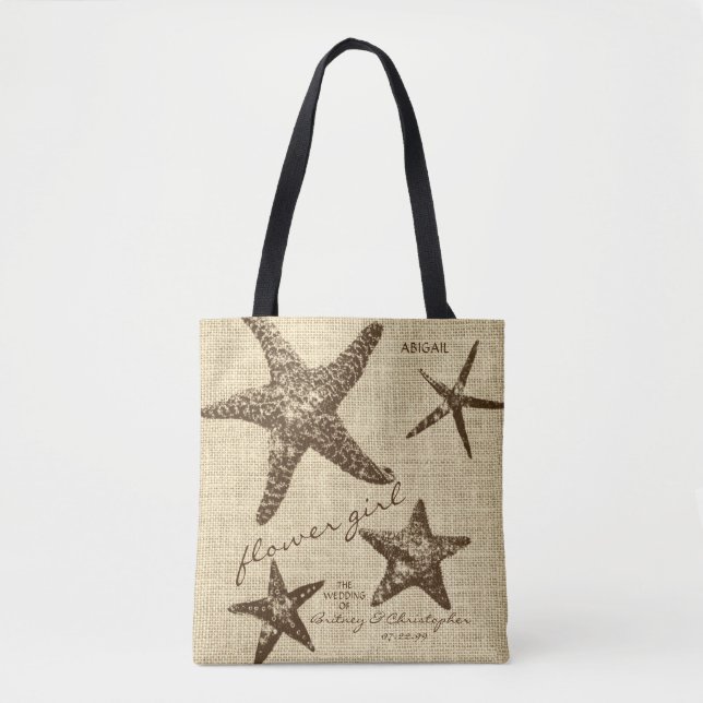 Tropical Beach Wedding Starfish Flower Girl Tote Bag (Front)