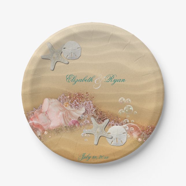Tropical, Beach Wedding, Starfish, Lace, Pearls, Paper Plates (Front)