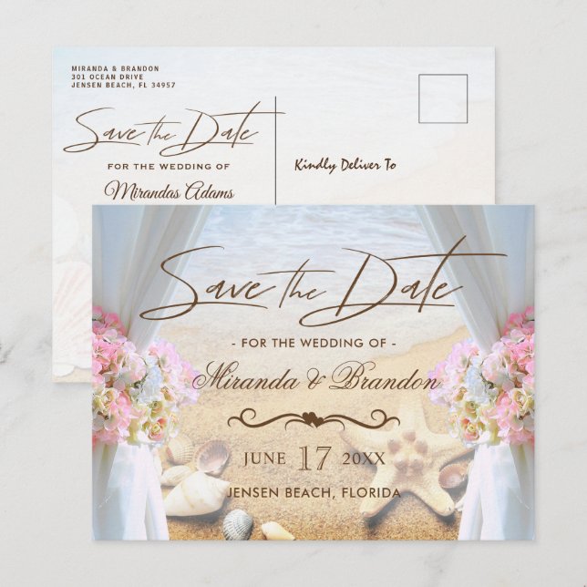 Tropical Beach Wedding Starfish Save the Date Announcement Postcard (Front/Back)