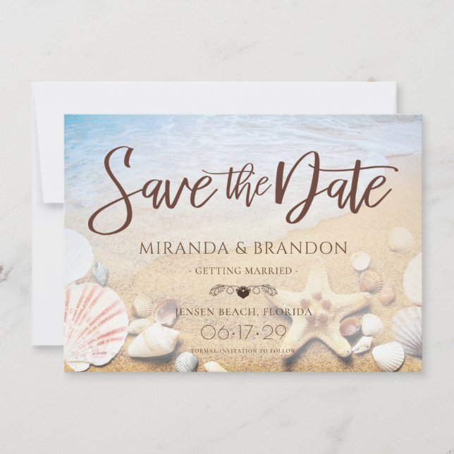 Tropical Beach Wedding Starfish Save the Date Card (Front)