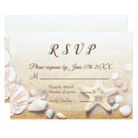 Tropical Beach Wedding Starfish Shells RSVP Invitation