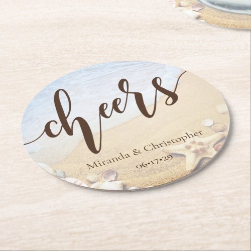 Tropical Beach Wedding Starfish Summer Round Paper Coaster