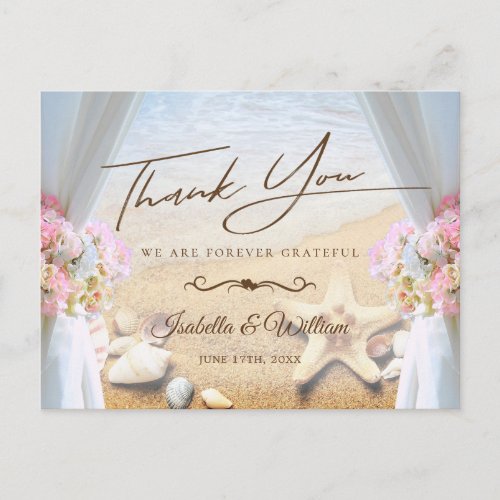 Tropical Beach Wedding Starfish Thank You Postcard