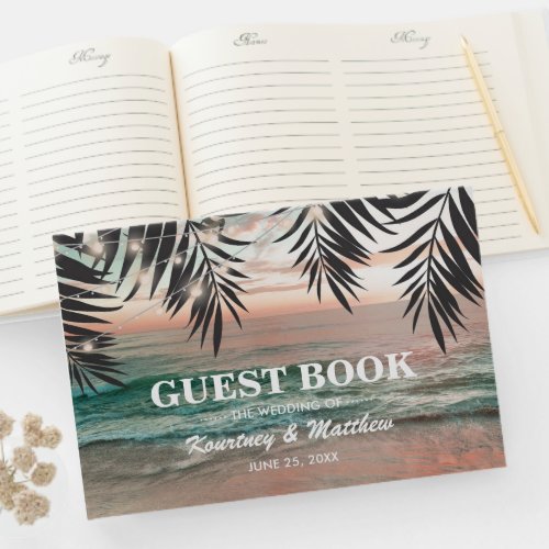 Tropical Beach Wedding  String of Lights Guest Book