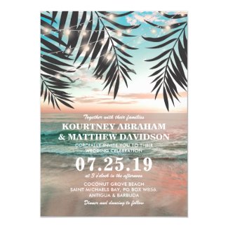 Tropical Beach Wedding | String of Lights Invitation