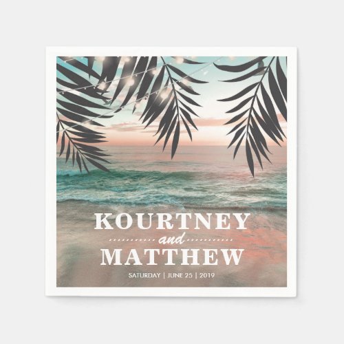 Tropical Beach Wedding | String of Lights Paper Napkins - Beach destination exotic napkins featuring a tropical palm beach setting, string twinkle lights, and a modern napkin template.
Click on the “Customize it” button for further personalization of this template. You will be able to modify all text, including the style, colors, and sizes.
You will find matching items further down the page, if however you can't find what you looking for please contact me.