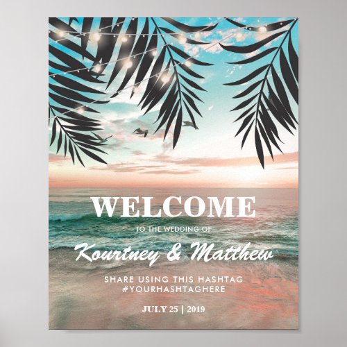 Tropical Beach Wedding | String of Lights Poster - Beach destination wedding poster featuring a tropical palm beach setting, string twinkle lights, and a modern text template.
Click on the “Customize it” button for further personalization of this template. You will be able to modify all text, including the style, colors, and sizes.
You will find matching items further down the page, if however you can't find what you looking for please contact me.