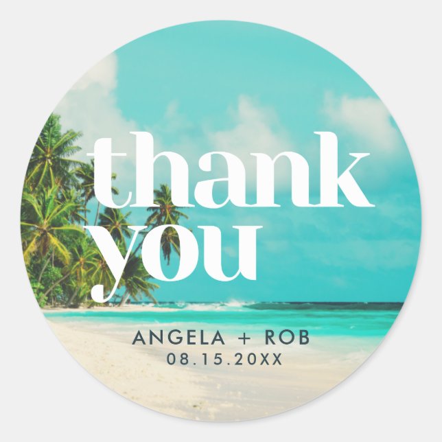 Tropical Beach Wedding Thank You Favor Stickers (Front)