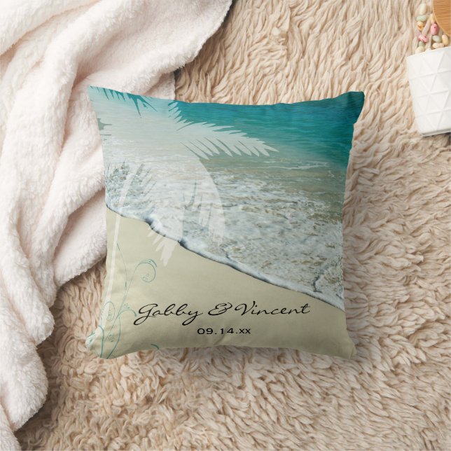 Tropical Beach Wedding Throw Pillow (Blanket)