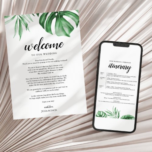 Tropical Beach Wedding Welcome Letter  Itinerary Invitation