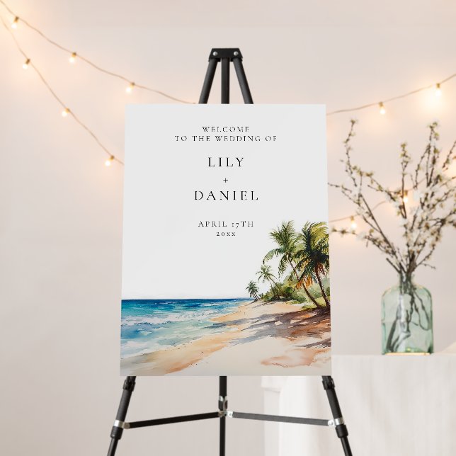 Tropical Beach Wedding Welcome Sign (In Situ (Stand))