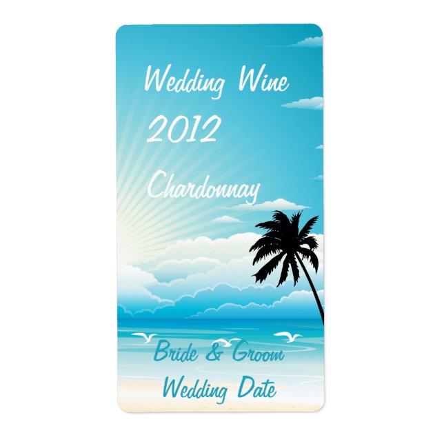 Tropical Beach Wedding Wine Label (Front)