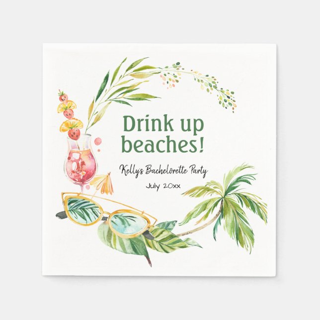 Tropical Beach Weekend Bachelorette Cocktail Napkins (Front)