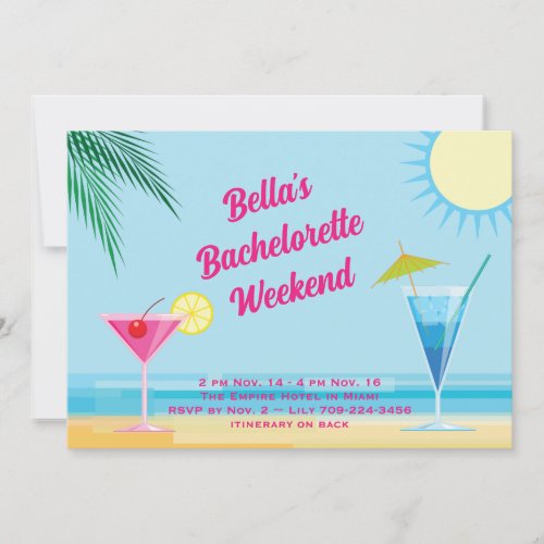 Tropical Beach Weekend Bachelorette Invitation