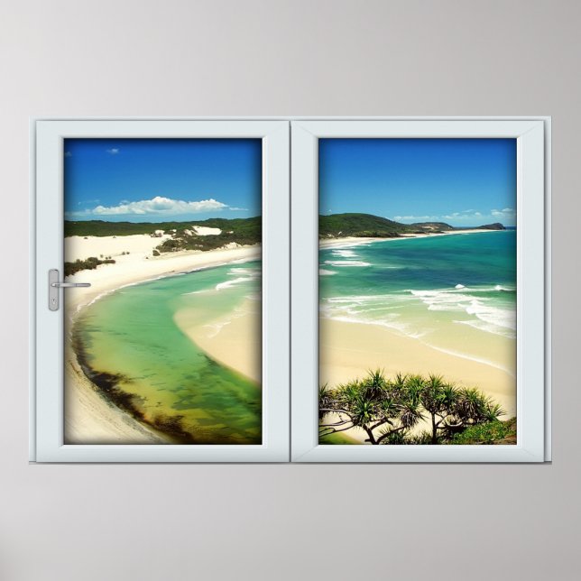 Tropical Beach White 2 Pane Window Illusion Poster (Front)