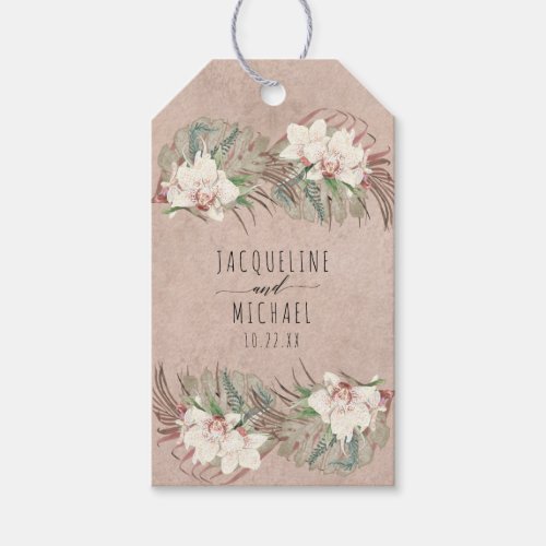 Tropical Beach White Orchid Floral Palm Foliage Gift Tags