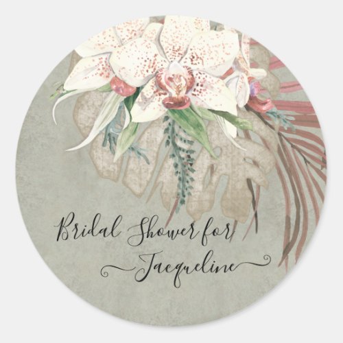 Tropical Beach White Orchid Sage Floral Foliage Classic Round Sticker