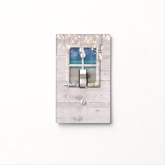 Tropical Beach Window White Wood Elegant Chic Light Switch Cover (In Situ)