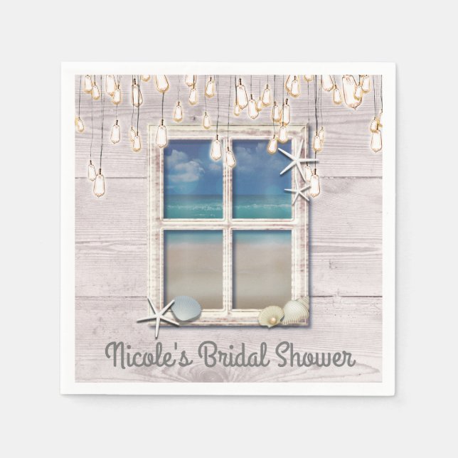 Tropical Beach Window White Wood Elegant Coastal Paper Napkins (Front)