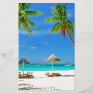 TROPICAL BEACH WISH YOU WERE HERE CUSTOM POSTCARD STATIONERY