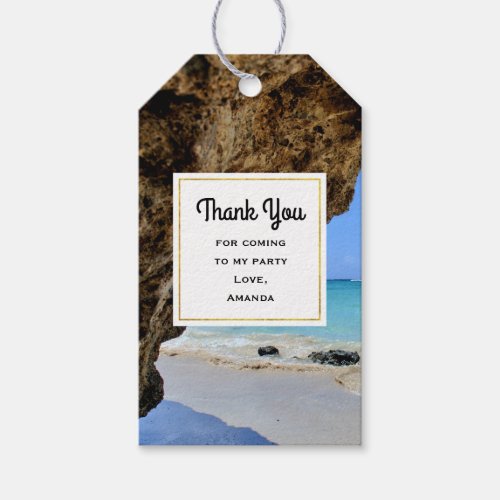 Tropical Beach with a Big Rock Party Thank You Gift Tags