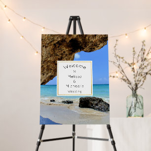 Tropical Beach with a Big Rock Wedding Welcome Foam Board