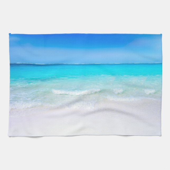 Tropical Beach with a Turquoise Sea Kitchen Towel (Horizontal)