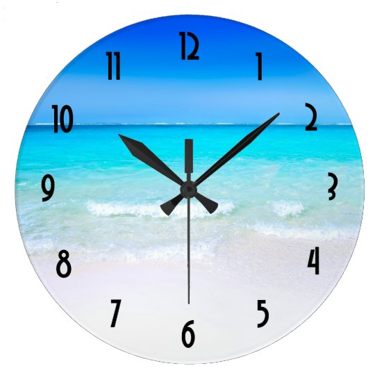 Tropical Beach with a Turquoise Sea Large Clock