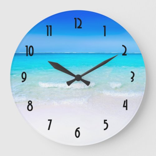 Tropical Beach with a Turquoise Sea Large Clock
