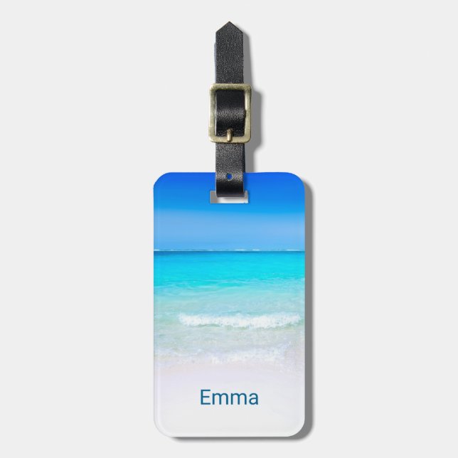 Tropical Beach with a Turquoise Sea Luggage Tag (Front Vertical)