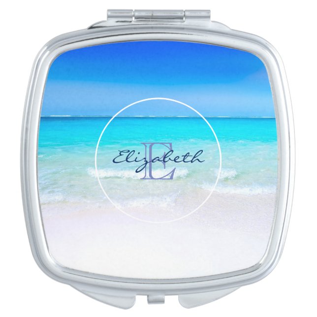 Tropical Beach with a Turquoise Sea Monogram Compact Mirror (Front)