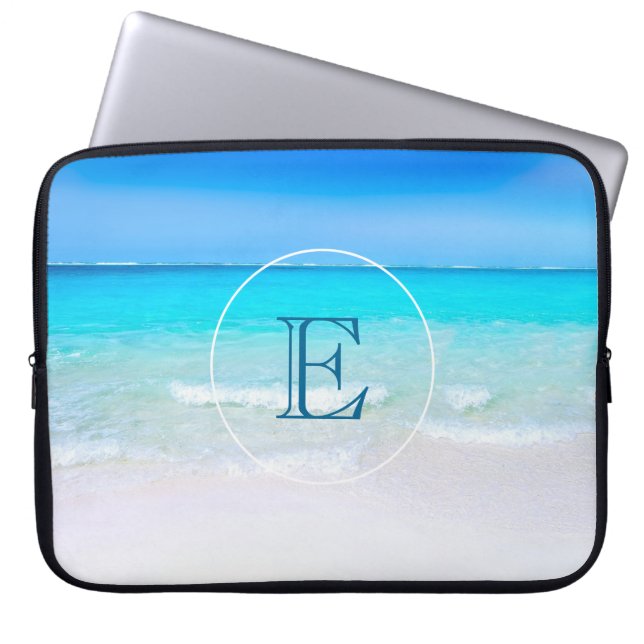 Tropical Beach with a Turquoise Sea Monogram Laptop Sleeve (Front)