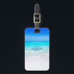 Tropical Beach with a Turquoise Sea Monogram Luggage Tag<br><div class="desc">Personalized luggage tag with a scenic image of a sandy tropical beach. A beauitful  turquoise blue sea in the distance and crystal clear waters caressing a sandy beach. A bright blue sky in the background.</div>