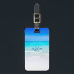 Tropical Beach with a Turquoise Sea Monogram Luggage Tag<br><div class="desc">Personalized luggage tag with a scenic image of a sandy tropical beach. A beauitful  turquoise blue sea in the distance and crystal clear waters caressing a sandy beach. A bright blue sky in the background.</div>