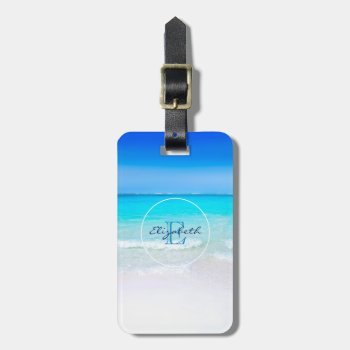 Tropical Beach With A Turquoise Sea Monogram Luggage Tag by Mirribug at Zazzle