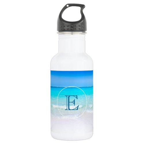 Tropical Beach with a Turquoise Sea Monogram Stainless Steel Water Bottle