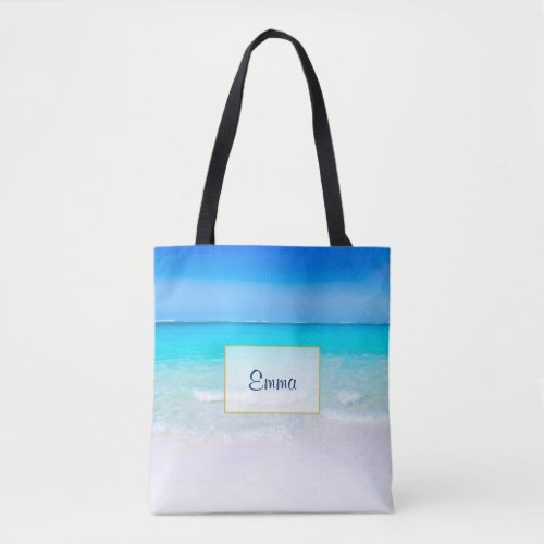 Tropical Beach with a Turquoise Sea Personalized Tote Bag