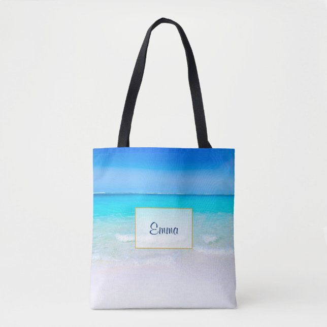 Tropical Beach with a Turquoise Sea Personalized Tote Bag (Front)