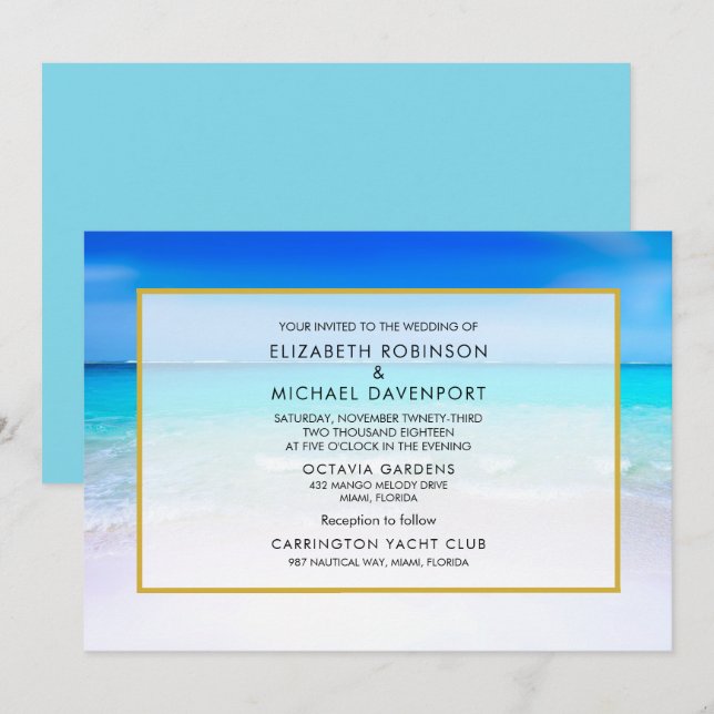 Tropical Beach with a Turquoise Sea Wedding Invitation (Front/Back)