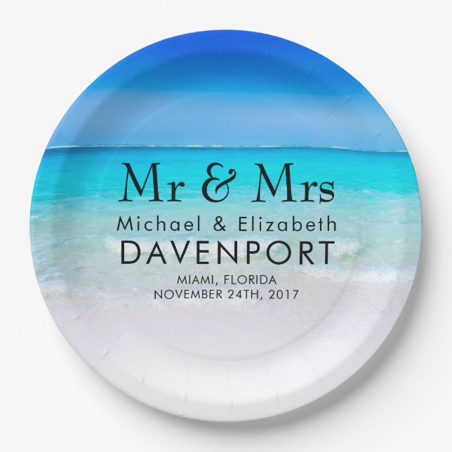 Tropical Beach with a Turquoise Sea Wedding Paper Plates (Front)