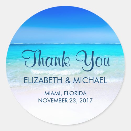 Tropical Beach with a Turquoise Sea Wedding Thanks Classic Round Sticker
