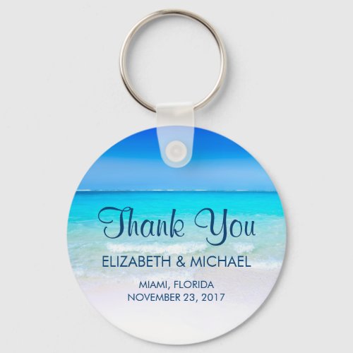 Tropical Beach with a Turquoise Sea Wedding Thanks Keychain