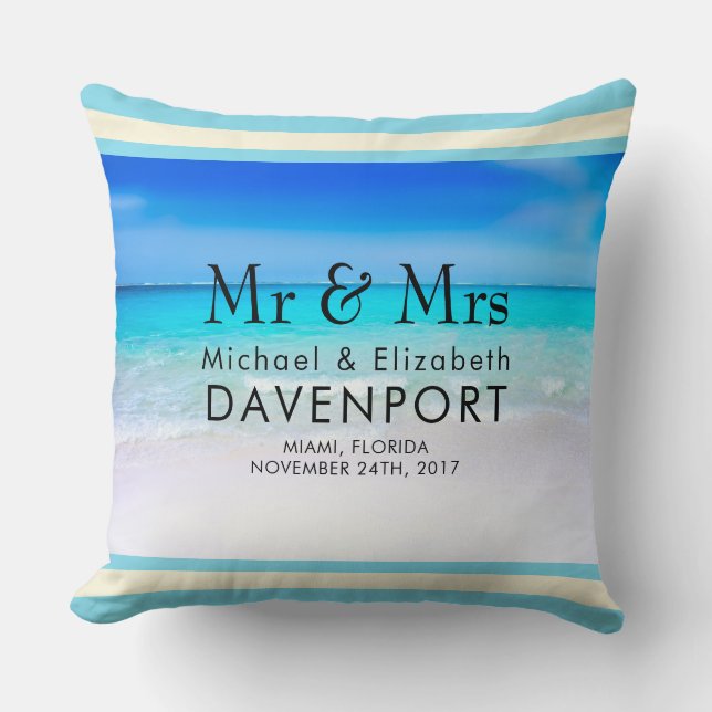 Tropical Beach with a Turquoise Sea Wedding Throw Pillow (Front)